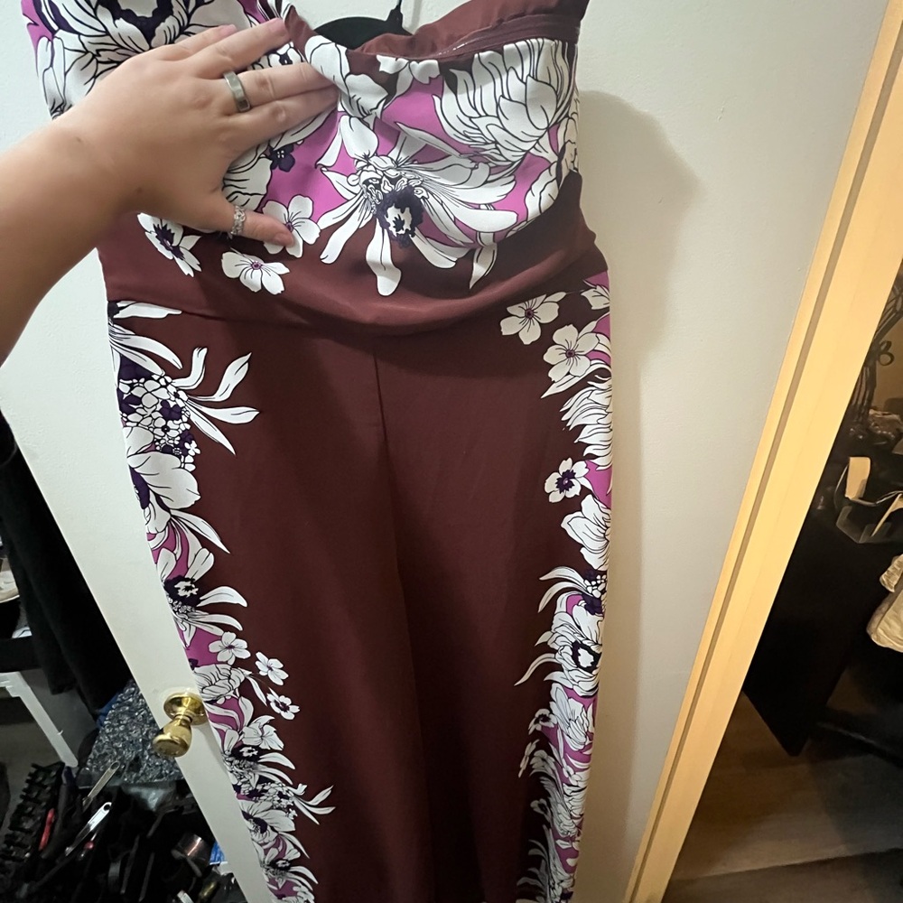 Express Floral Jumpsuit - Maroon and Pink